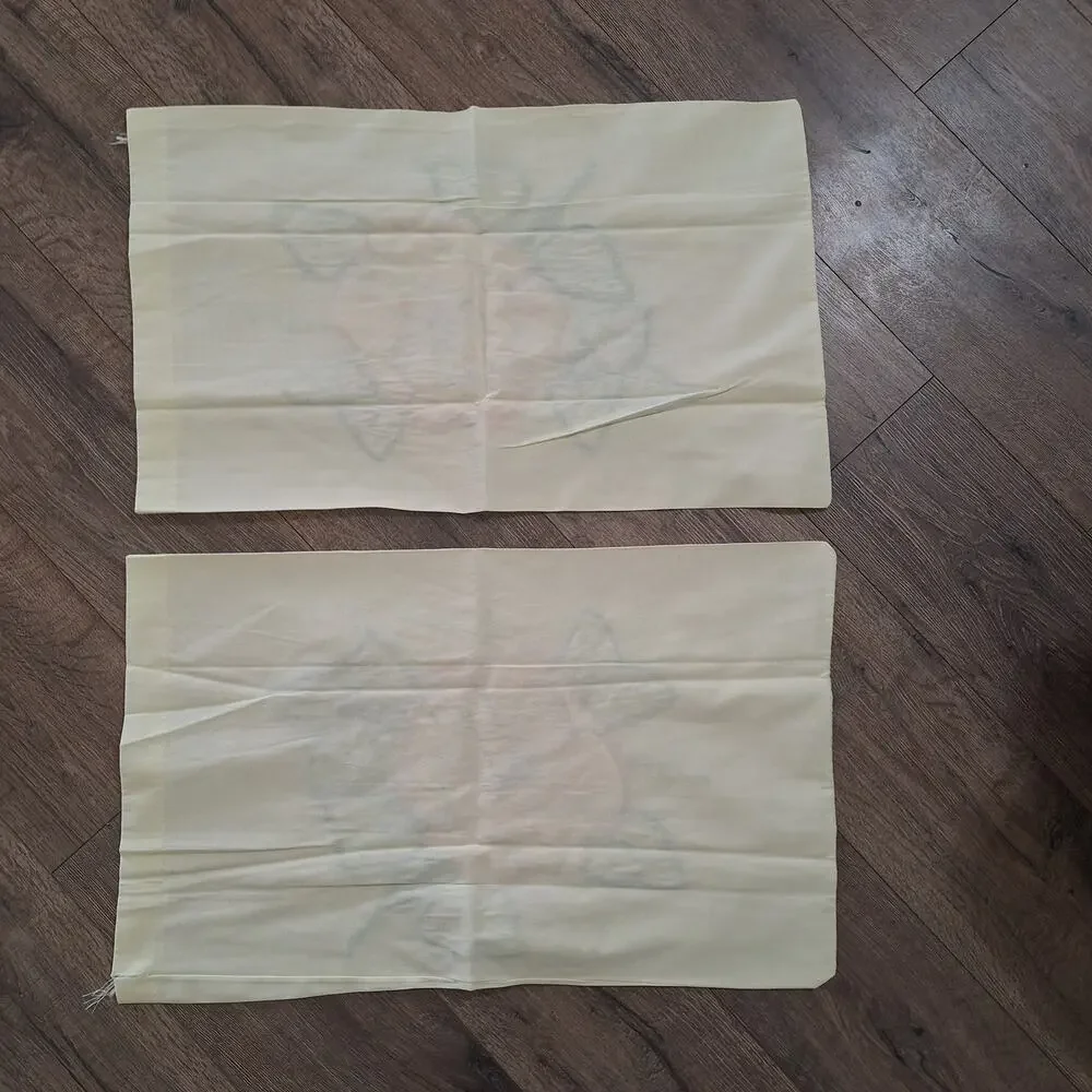 Vintage hand embroidered standard pillow case set of 2 orange flowers bedding